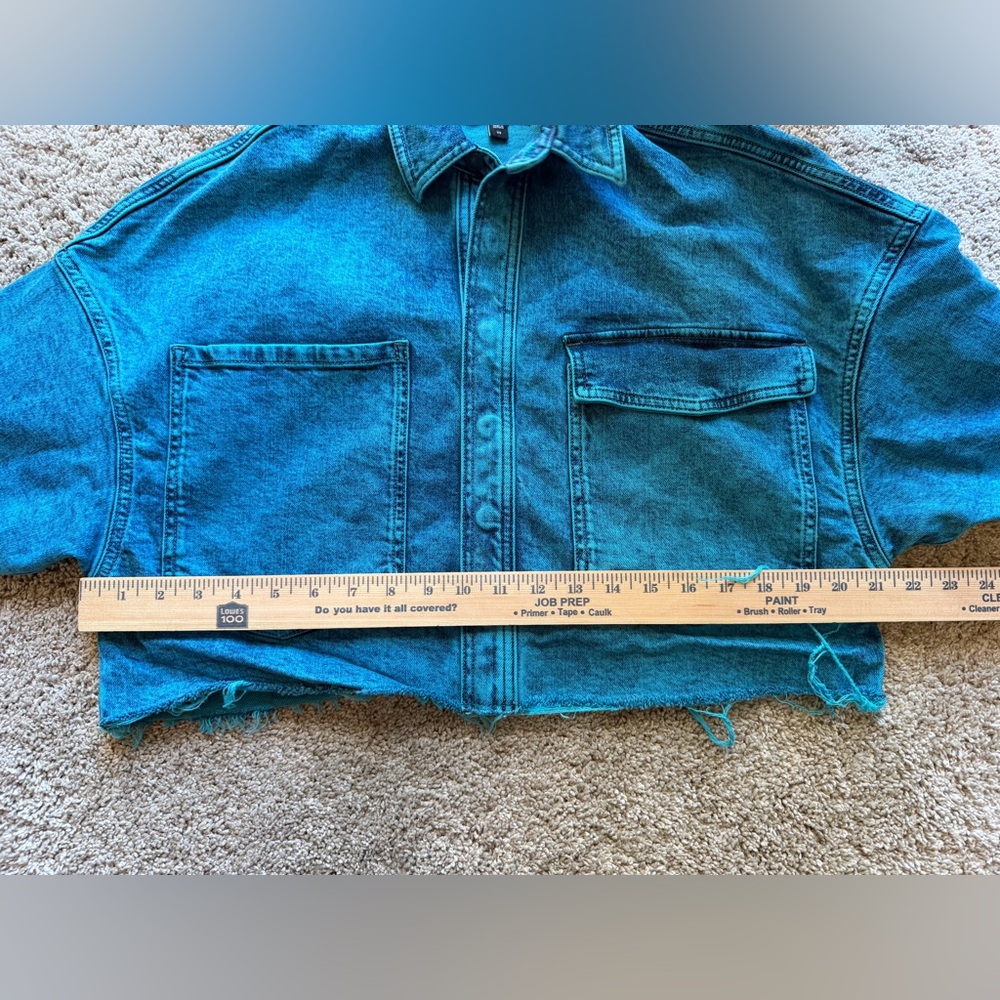 Express Edition Cropped Jean Denim Jacket Women’s XS Bright Teal Blue - Picture 7 of 9